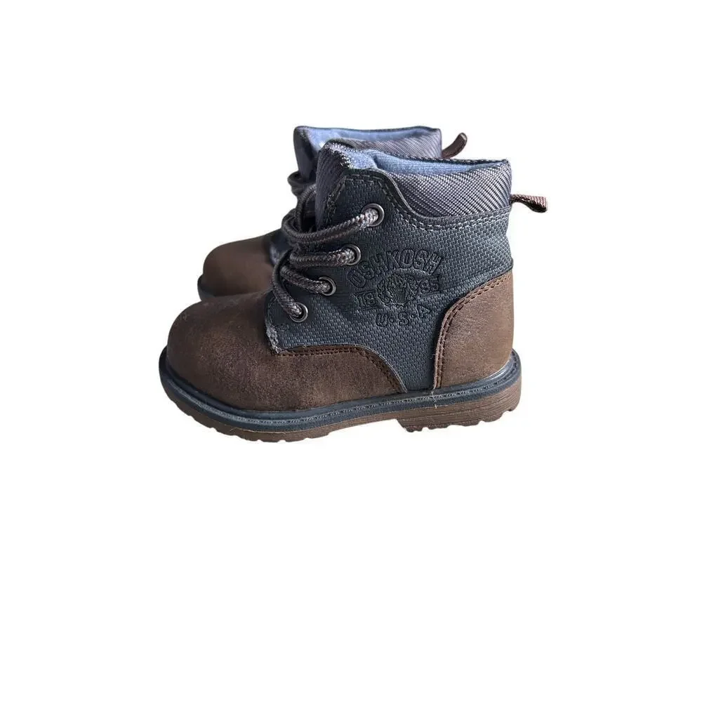 Oshkosh 1895 USA Boys Size 5 Toddler Brown and Gray Hiking Boot Shoe Preloved